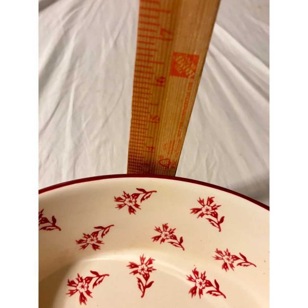 Temp-tations Floral Lace Oval Baker Set Red Cream Ceramic 2pc with Wire Racks EX
